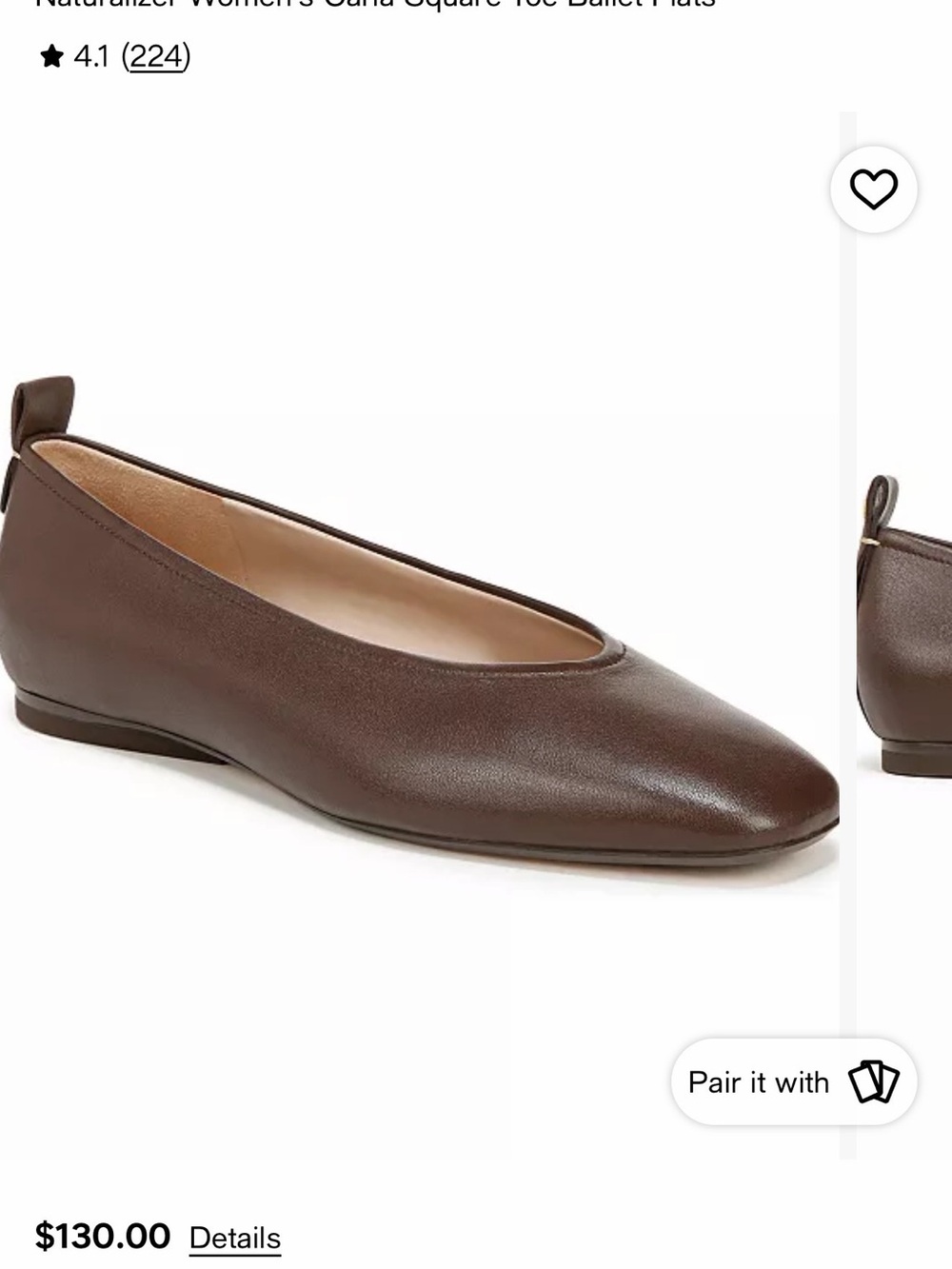 27 EDIT Brown Square-Toe Leather Ballet Flats